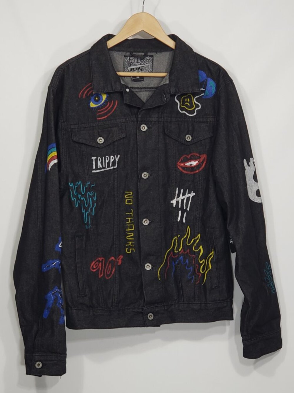 NWT BROOKLYN CLOTH  GRAFFITI GRAPHIC BLACK DENIM JACKET   Men's XL